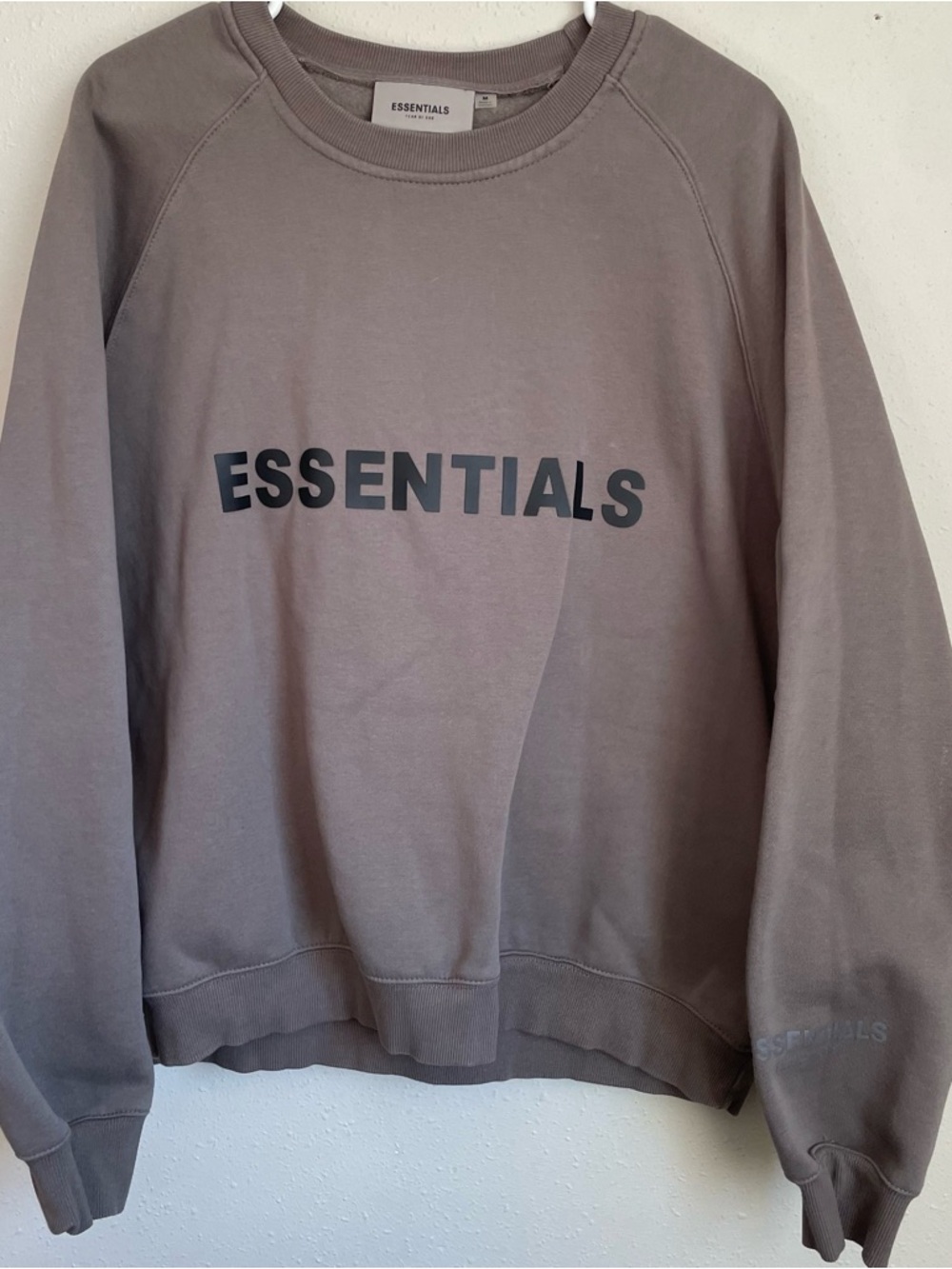 ESSENTIALS Men’s Taupe Crewneck Sweatshirt with Black Logo